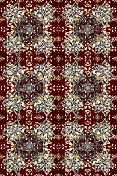 Süslü dekorasyon. Raster illüstrasyonu. Damask altın soyut çiçek deseni kahverengi, gri ve bej renklerde.