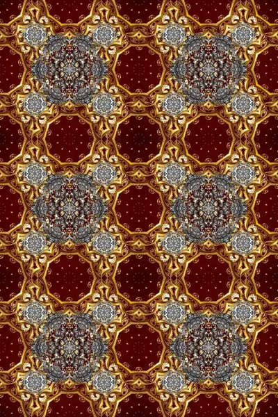 Oriental raster klasik kahverengi, kırmızı ve gri ve altın desenli. Raster illüstrasyonu. Kusursuz soyut arkaplan.