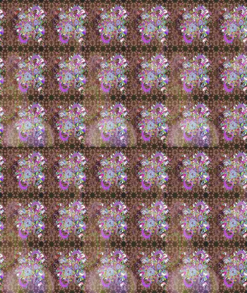 Renkli grunge, soyut arkaplanı colokahverengi çiçeklerle süslüyor. Parmak izi, kumaş, duvar kâğıdı, tekstil için raster dokusu. Nakış desenli çiçek deseni..