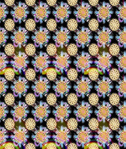 El çizimi dikişsiz sonbahar çiçekleri deseni. Doodle tarzı. Renkli siyah ve bej pürüzsüz desen. Siyah ve bej renkli çiçekler. Tekstil ve kapak tasarımı için mükemmel.