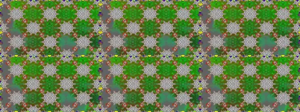 Raster illüstrasyonunda kusursuz çiçek deseni. Yeşil ve gri renklerde. Güzel kumaş deseni. Raster illüstrasyonu.