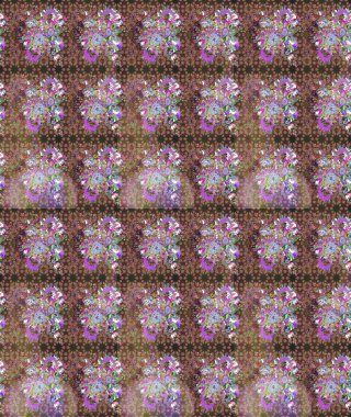 Renkli grunge, soyut arkaplanı colokahverengi çiçeklerle süslüyor. Parmak izi, kumaş, duvar kâğıdı, tekstil için raster dokusu. Nakış desenli çiçek deseni..