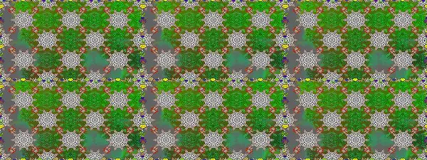 Raster illüstrasyonunda kusursuz çiçek deseni. Yeşil ve gri renklerde. Güzel kumaş deseni. Raster illüstrasyonu.