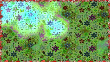 Renkli Bahar Temalı Kusursuz Arkaplan. Düz Çiçek Elementleri Tasarımı. Çiçekli, kusursuz bir arkaplan. Çocuk stili.