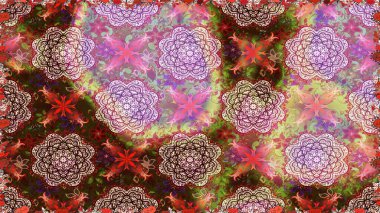 Yapraklı kusursuz desen. Şirin, zarif çiçekler Raster illüstrasyonu. Davetiye ve kartpostal tasarımı için dekoratif çiçek unsurları. Poster ya da kapak için arka plan. Tekstil için figür.