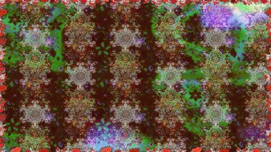 Kahverengi ve yeşil çiçekli kusursuz desen, suluboya çiçek deseni, sevimli çiçek, duvar kağıdı, kart veya kumaş için fayanslı. Raster - stok.