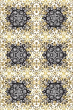 Gri, bej ve altın elementli nötr renklerde altın pürüzsüz desen. Noel, kar tanesi, yeni yıl. Gri, bej ve altın elementli nötr renklerde kusursuz vintage desen.