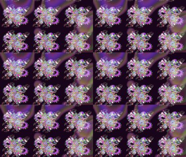 Klasik taslak çizimi. Raster çiçek izi. Çiçekli siyah ve menekşesiz desen.