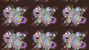 Bahar çiçekleri dallı desen, mor renkler ve çiçek silueti. Raster deseni.