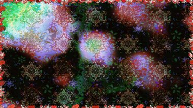 Düz Çiçek Elementleri Tasarımı. Siyah ve kahverengi renkte çiçekler. Sevimli çiçek raster deseni. Renkli Bahar Teması Kusursuz Arkaplan.