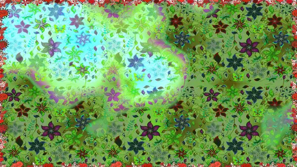 Renkli Bahar Temalı Kusursuz Arkaplan. Düz Çiçek Elementleri Tasarımı. Çiçekli, kusursuz bir arkaplan. Çocuk stili.