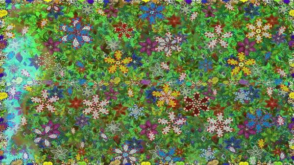 Klasik çiçek tasarımı elementleri. Raster illüstrasyonu. Yeşil ve mavi kıvırcık çiçekler yeşil ve mavi renklerde.