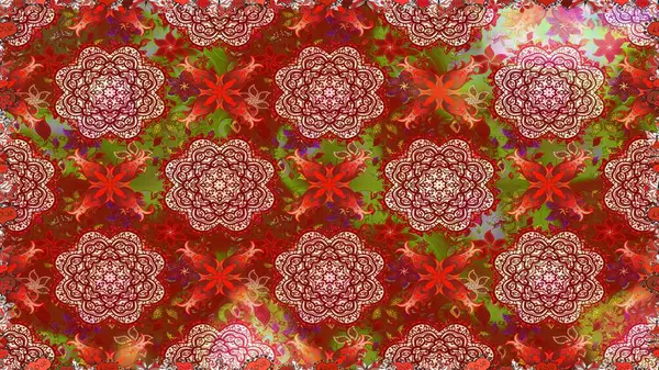 Soyut etnik raster kusursuz desen. Kabile sanatı boho baskısı, klasik çiçek arkaplanı. Arkaplan dokusu, duvar kağıdı, kırmızı ve kahverengi renkli çiçek teması.