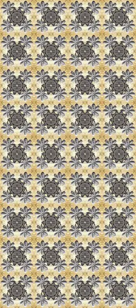 Süslü dekorasyon. Gri, bej ve nötr renklerde kusursuz desenli altın rengi bir çiçek deseni. Raster illüstrasyonu.
