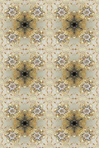 Bej, gri ve nötr renklerdeki altın desenli altın elementler. Düz elle çizilmiş klasik koleksiyon. Arkaplan, kumaş, altın duvar kağıdı. Raster altın pürüzsüz desen.