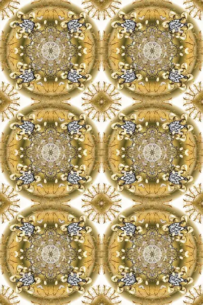 Raster illüstrasyonu. Doğum günü kartı, davetiye ya da afiş için iyidir. Bej ve nötr renklerde altın. Kusursuz ortaçağ çiçek deseni. Dekoratif simetri arabesk.