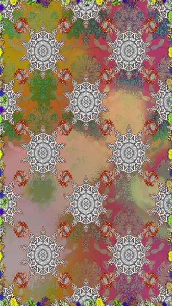 Çiçeksiz desenli nakış işlemeli gelincikler ve vadideki zambaklar. Tekstil tasarımı için gri renkli geleneksel halk çiçekleri buketi.