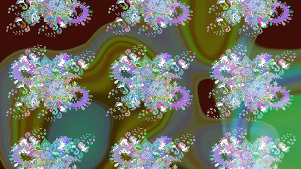 Şirin çiçekli, desenli, yeşil renkli bir eskiz deseni. El çizimi çiçek çizimi deseni (fayans). Tekstil için suluboya çizim deseni.