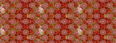 Çiçek süsü ile kusursuz desen. Kırmızı ve kahverengi renkte çiçekler. Raster illüstrasyonu.