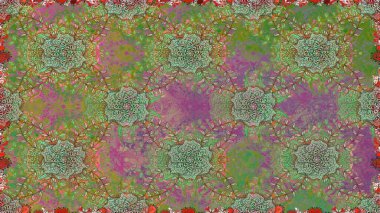 Raster geleneksel çiçek buketi yeşil ve nötr renklerde tekstil tasarımı için. Çiçeksiz desenli nakış işlemeli gelincikler ve vadi zambaklarıyla.