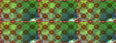 Tekstil tasarımı için yeşil ve kahverengi renkli geleneksel halk çiçekleri. Çiçeksiz desenli nakış işlemeli gelincikler ve vadi zambaklarıyla.