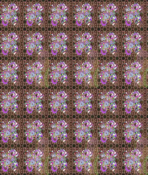 Kahverengi renklerde bahar çiçekleri. Yaprak ve çiçeklerin suluboya resimleri, kahverengi renklerdeki çizimler. Raster illüstrasyonu.