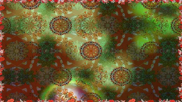 Kahverengi ve yeşil renkli çiçekler. Raster illüstrasyonunda kusursuz çiçek deseni.