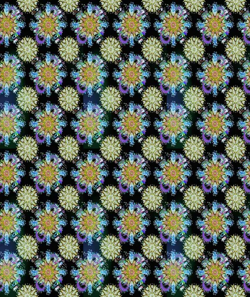 Düz Çiçek Elementleri Tasarım Raster illüstrasyonu. Çiçekli, suluboya desenli kusursuz çiçek deseni. Siyah ve nötr renkler üzerine çiçekler. Renkli Bahar Teması Arkaplansız Desen.