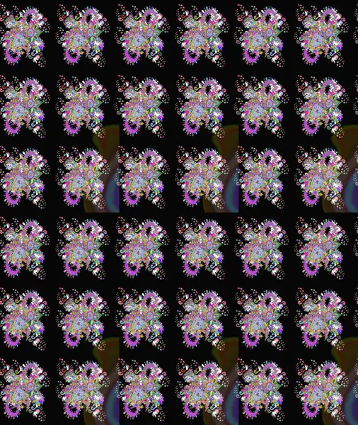 Düz Çiçek Elementleri Tasarımı. Renkli Bahar Temalı Kusursuz Arkaplan. Güzel çiçek deseni. Siyah ve mor renkte çiçekler.