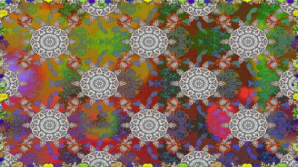 Raster Çiçek İllüstrasyonu güzel tekstil. Kahverengi ve gri renklerde etnik çiçeklerle kusursuz bir desen..