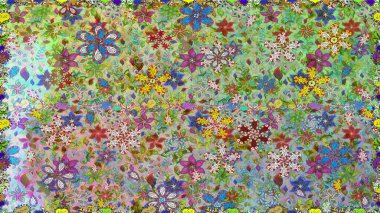 Raster illüstrasyonunda kusursuz çiçek deseni. Tarafsız ve yeşil renklerde çiçekler. Düz Çiçek Elementleri Tasarımı. Renkli Yaz Temalı Kusursuz Arkaplan.