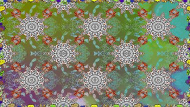 Renkli Bahar Temalı Kusursuz Arkaplan. Düz Çiçek Elementleri Tasarımı. Çiçeksiz desenli arka plan, yaz çiçekleri. Yeşil ve gri renkte çiçekler.