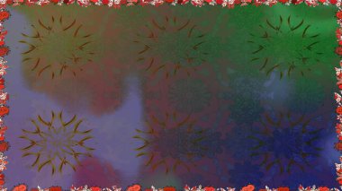 Yeşil ve kahverengi, yeşil ve kahverengi. Çiçekli ipek eşarp. Retro tekstil tasarım koleksiyonu. El çizimi çiçek unsurları olan soyut, dikişsiz raster deseni. 1950 'ler-1960' lar motifleri.