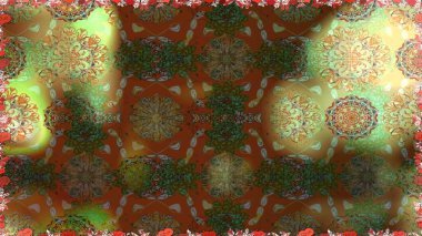 Şirin çiçekli kusursuz desen ve kahverengi ve yeşil renklerde yapraklar, suluboya çiçek deseni, duvar kağıdı, kart ya da kumaş için fayanslı. Raster illüstrasyonu.