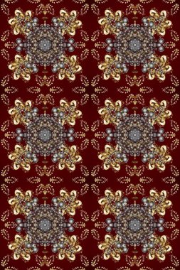 Kusursuz klasik raster kahverengi, kırmızı ve gri ve altın desenli. Geleneksel oryantasyon süsü. Klasik vintage arkaplan.