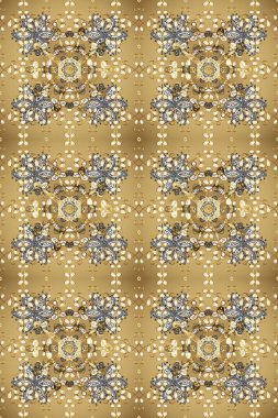 Raster altın pürüzsüz desen. Doğu tarzı arabesk tarzında altın elementler. Kusursuz altın desenli bukleler. Bej, nötr ve kahverengi renklerde pürüzsüz desen.