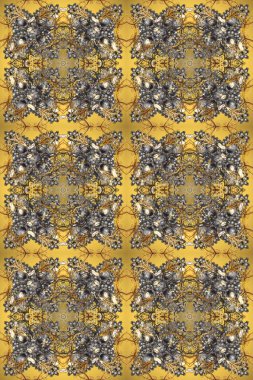 Kusursuz soyut bir arkaplan. Raster illüstrasyonu. Oriental raster klasik gri, sarı ve kahverengi ve altın desenli.