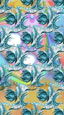 Yapraklı çiçekler ve mavi, tarafsız ve gri renklerde papatya çiçekleri. El arkası modeli. Raster - stok.