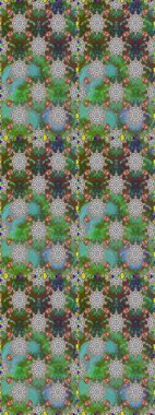 Raster Çiçek İllüstrasyonu 'nun şirin tekstili. Yeşil renkli etnik çiçeklerle kusursuz bir desen..