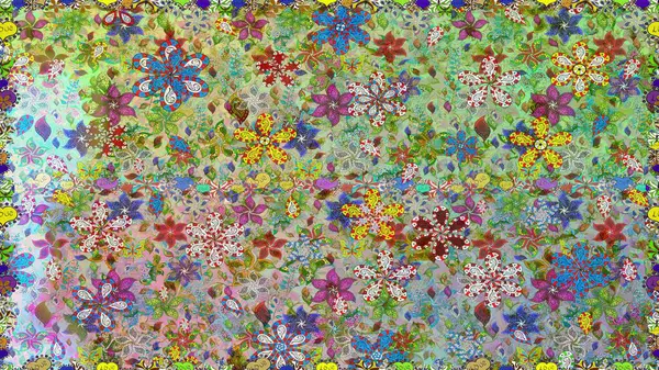 Raster illüstrasyonunda kusursuz çiçek deseni. Tarafsız ve yeşil renklerde çiçekler. Düz Çiçek Elementleri Tasarımı. Renkli Yaz Temalı Kusursuz Arkaplan.