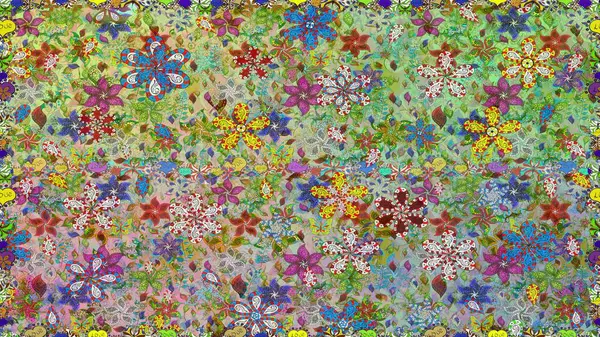 Küçük çiçekteki sevimli çiçek deseni. Bir sürü nötr ve yeşil soyut çiçekli tropik, pürüzsüz desen. Varicoloneutral ve yeşil raster pürüzsüz çizim.