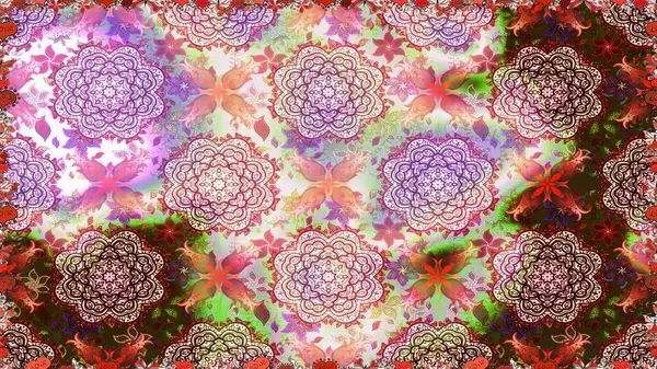 Tarafsız ve kahverengi renklerde Asya tekstili. Kusursuz çiçek deseni. Raster illüstrasyonu.