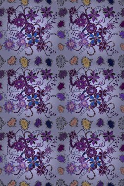 Raster resim. Güzel kumaş deseni. Doodle çiçekler ve dalları, otlar ve çiçekler. Elle çizilmiş.