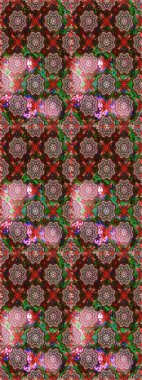 Renkli Bahar Temalı Kusursuz Arkaplan. Raster Modaya uygun kumaş deseni. Düz Çiçek Elementleri Tasarımı. Kahverengi renkli şirin çiçek deseni.