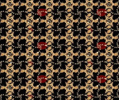 Çiçek deseni. Kusursuz Chichi kumaş deseni. Renkli Bahar Temalı Kusursuz Arkaplan. Düz Çiçek Elementleri Tasarımı. Raster illüstrasyonu.