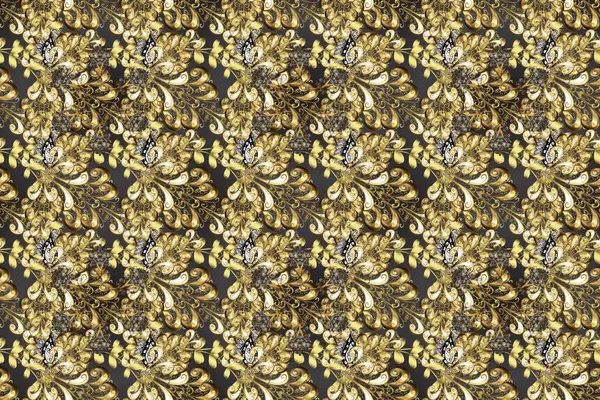 Kahverengi, bej ve gri renklerde altın elementlerle klasik, pürüzsüz desen. Noel 2019, kar tanesi, yeni yıl.