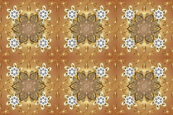 Şam, tasarım için kusursuz desen. Tarafsız, bej ve kahverengi renklerde altın elementlerle pürüzsüz desen.