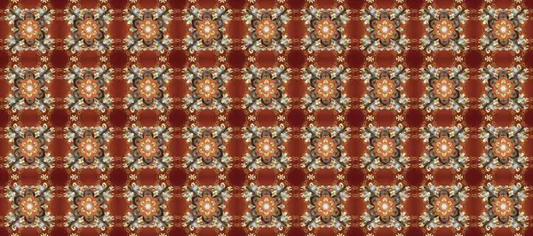 Kahverengi, bej ve gri renklerde desen. Raster Golden Mehndi kusursuz desen. Kına dövmeli süs çiçekleri, altın çıkartmalar, mehndi ve yoga tasarımı, kartlar ve parmak izleri..