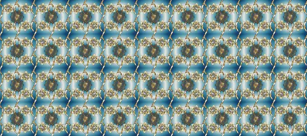 Raster altın desen. Kusursuz altın desenli bukleler. Raster illüstrasyonu. Doğu tarzı arabesk. Altın elementli mavi, gri ve nötr renkler.