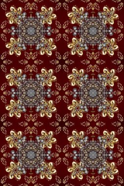 Kusursuz klasik raster kahverengi, kırmızı ve gri ve altın desenli. Geleneksel oryantasyon süsü. Klasik vintage arkaplan.